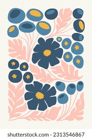 Floral abstract elements. Botanical composition. Modern trendy Matisse minimal style. Floral poster, invite. Vector arrangements for greeting card or invitation design