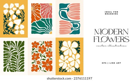 Floral abstract elements. Botanical composition. Modern trendy Matisse minimal style. Floral poster, invite. Vector arrangements for greeting card or invitation design