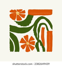 Floral abstract elements. Botanical composition. Modern trendy Matisse minimal style. Floral poster, invite. Vector arrangements for greeting card or invitation design