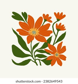 Floral abstract elements. Botanical composition. Modern trendy Matisse minimal style. Floral poster, invite. Vector arrangements for greeting card or invitation design