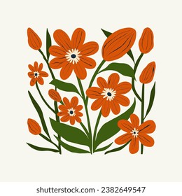 Floral abstract elements. Botanical composition. Modern trendy Matisse minimal style. Floral poster, invite. Vector arrangements for greeting card or invitation design