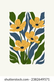 Floral abstract elements. Botanical composition. Modern trendy Matisse minimal style. Floral poster, invite. Vector arrangements for greeting card or invitation design