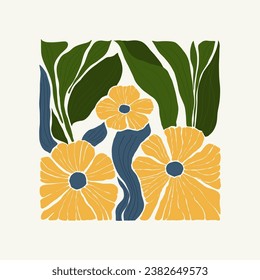 Floral abstract elements. Botanical composition. Modern trendy Matisse minimal style. Floral poster, invite. Vector arrangements for greeting card or invitation design