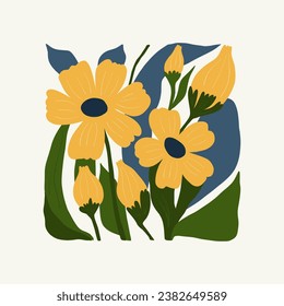 Floral abstract elements. Botanical composition. Modern trendy Matisse minimal style. Floral poster, invite. Vector arrangements for greeting card or invitation design