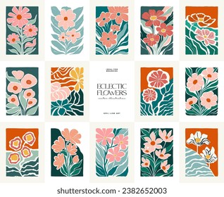 Floral abstract elements. Botanical composition. Modern trendy Matisse minimal style. Floral poster, invite. Vector arrangements for greeting card or invitation design - Shutterstock ID 2382652003