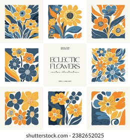 Floral abstract elements. Botanical composition. Modern trendy Matisse minimal style. Floral poster, invite. Vector arrangements for greeting card or invitation design