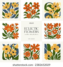 Floral abstract elements. Botanical composition. Modern trendy Matisse minimal style. Floral poster, invite. Vector arrangements for greeting card or invitation design