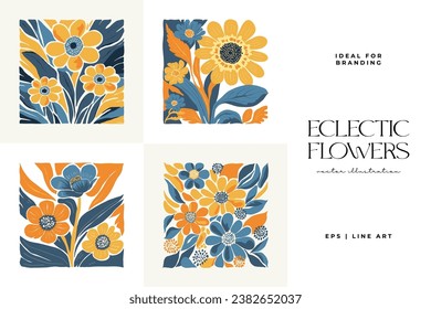 Floral abstract elements. Botanical composition. Modern trendy Matisse minimal style. Floral poster, invite. Vector arrangements for greeting card or invitation design