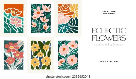 Abstrakte florale Elemente. Botanische Zusammensetzung. Moderner Stil Matisse minimalistisch. Blumenposter, lade ein. Vektorgrafik-Arrangements für Grußkarten oder Einladungen