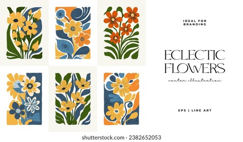 Floral abstract elements. Botanical composition. Modern trendy Matisse minimal style. Floral poster, invite. Vector arrangements for greeting card or invitation design