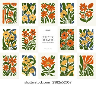 Floral abstract elements. Botanical composition. Modern trendy Matisse minimal style. Floral poster, invite. Vector arrangements for greeting card or invitation design