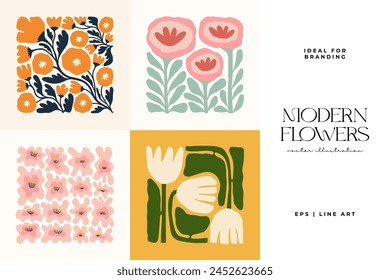 In: Floral Abstract Elemente. Botanische Zusammensetzung. Moderner trendiger Matisse minimalistischer Stil. Blumenposter, einladen. 