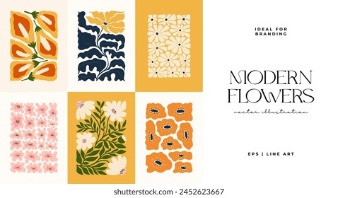 Floral abstract elements. Botanical composition. Modern trendy Matisse minimal style. Floral poster, invite. 