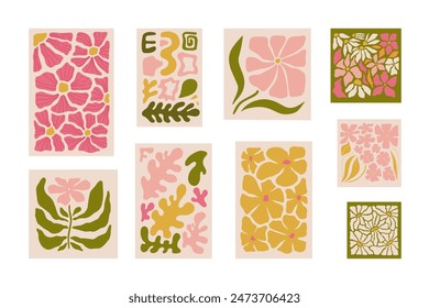 Floral abstract elements. Botanical composition. Modern trendy Matisse minimal style. Floral poster, invite. Vector arrangements for greeting card or invitation design