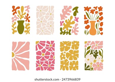 Floral abstract elements. Botanical composition. Modern trendy Matisse minimal style. Floral poster, invite. Vector arrangements for greeting card or invitation design