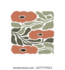 Floral abstract elements. Botanical composition. Modern trendy Matisse minimal style. Floral poster, invite. Vector arrangements for greeting card or invitation design