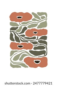 Floral abstract elements. Botanical composition. Modern trendy Matisse minimal style. Floral poster, invite. Vector arrangements for greeting card or invitation design