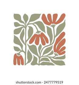 Floral abstract elements. Botanical composition. Modern trendy Matisse minimal style. Floral poster, invite. Vector arrangements for greeting card or invitation design