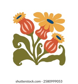 Floral abstract elements. Botanical composition. Modern trendy Matisse minimal style. Floral poster, invite. Vector arrangements for greeting card or invitation design
