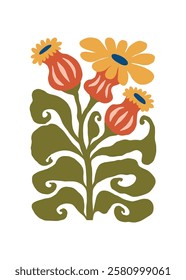 Floral abstract elements. Botanical composition. Modern trendy Matisse minimal style. Floral poster, invite. Vector arrangements for greeting card or invitation design