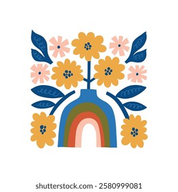Floral abstract elements. Botanical composition. Modern trendy Matisse minimal style. Floral poster, invite. Vector arrangements for greeting card or invitation design