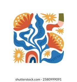 Floral abstract elements. Botanical composition. Modern trendy Matisse minimal style. Floral poster, invite. Vector arrangements for greeting card or invitation design