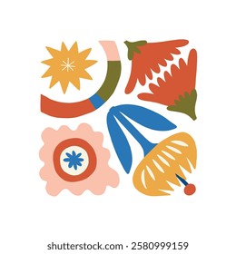 Floral abstract elements. Botanical composition. Modern trendy Matisse minimal style. Floral poster, invite. Vector arrangements for greeting card or invitation design