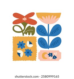 Floral abstract elements. Botanical composition. Modern trendy Matisse minimal style. Floral poster, invite. Vector arrangements for greeting card or invitation design