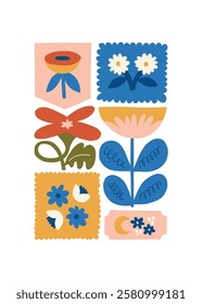 Floral abstract elements. Botanical composition. Modern trendy Matisse minimal style. Floral poster, invite. Vector arrangements for greeting card or invitation design