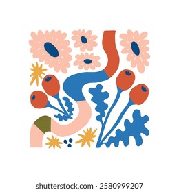 Floral abstract elements. Botanical composition. Modern trendy Matisse minimal style. Floral poster, invite. Vector arrangements for greeting card or invitation design