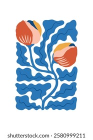 Floral abstract elements. Botanical composition. Modern trendy Matisse minimal style. Floral poster, invite. Vector arrangements for greeting card or invitation design
