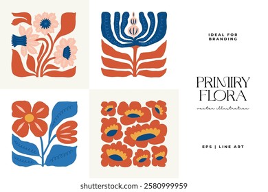 Floral abstract elements. Botanical composition. Modern trendy Matisse minimal style. Floral poster, invite. Vector arrangements for greeting card or invitation design