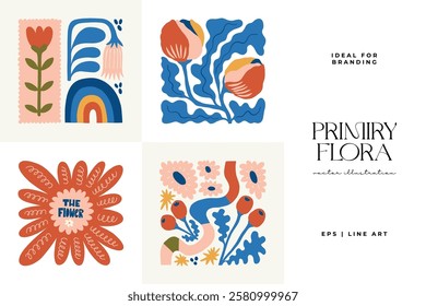 Floral abstract elements. Botanical composition. Modern trendy Matisse minimal style. Floral poster, invite. Vector arrangements for greeting card or invitation design