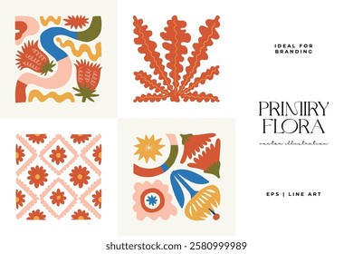 Floral abstract elements. Botanical composition. Modern trendy Matisse minimal style. Floral poster, invite. Vector arrangements for greeting card or invitation design