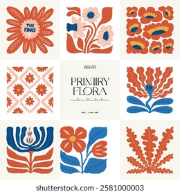 Floral abstract elements. Botanical composition. Modern trendy Matisse minimal style. Floral poster, invite. Vector arrangements for greeting card or invitation design