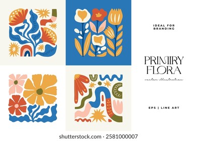 Floral abstract elements. Botanical composition. Modern trendy Matisse minimal style. Floral poster, invite. Vector arrangements for greeting card or invitation design
