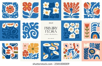 Floral abstract elements. Botanical composition. Modern trendy Matisse minimal style. Floral poster, invite. Vector arrangements for greeting card or invitation design