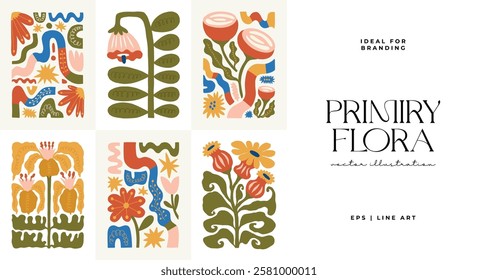 Floral abstract elements. Botanical composition. Modern trendy Matisse minimal style. Floral poster, invite. Vector arrangements for greeting card or invitation design