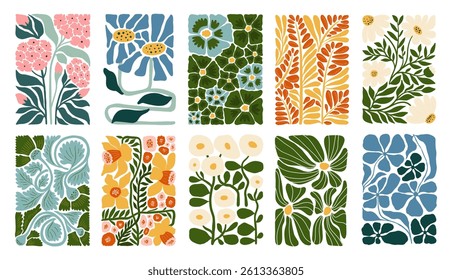 Floral abstract elements. Botanical composition. Modern trendy Matisse minimal style. Floral poster, invite. Vector arrangements for greeting card or invitation design