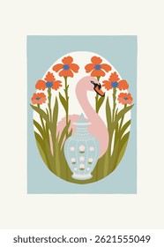 Floral abstract elements. Botanical composition. Modern trendy Matisse minimal style. Floral poster, invite. Vector arrangements for greeting card or invitation design