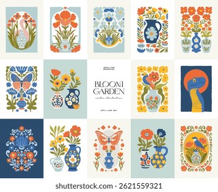 Floral abstract elements. Botanical composition. Modern trendy Matisse minimal style. Floral poster, invite. Vector arrangements for greeting card or invitation design