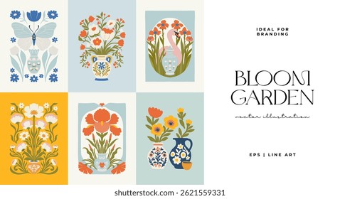 Floral abstract elements. Botanical composition. Modern trendy Matisse minimal style. Floral poster, invite. Vector arrangements for greeting card or invitation design