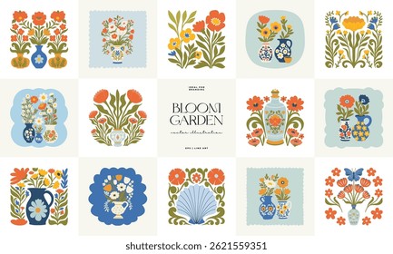 Floral abstract elements. Botanical composition. Modern trendy Matisse minimal style. Floral poster, invite. Vector arrangements for greeting card or invitation design