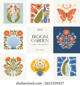 Floral abstract elements. Botanical composition. Modern trendy Matisse minimal style. Floral poster, invite. Vector arrangements for greeting card or invitation design