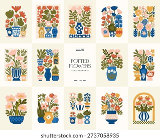 Floral abstract elements. Botanical composition. Modern trendy Matisse minimal style. Floral poster, invite. Vector arrangements for greeting card or invitation design
