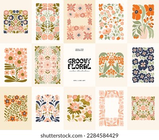 Floral abstract elements. Botanical groovy composition. Modern trendy Matisse minimal style. Floral poster, invite. Vector arrangements for greeting card or invitation design