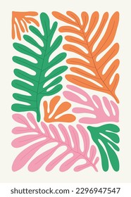 Floral abstract elements. Tropical Botanical composition. Modern trendy Matisse minimal style. Floral poster, invite. Vector arrangements for greeting card or invitation design