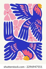 Floral abstract elements. Tropical Botanical composition. Modern trendy Matisse minimal style. Floral poster, invite. Vector arrangements for greeting card or invitation design