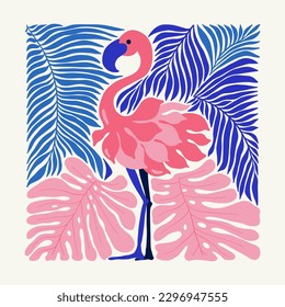 Floral abstract elements. Tropical Botanical composition. Modern trendy Matisse minimal style. Floral poster, invite. Vector arrangements for greeting card or invitation design