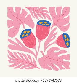 Floral abstract elements. Tropical Botanical composition. Modern trendy Matisse minimal style. Floral poster, invite. Vector arrangements for greeting card or invitation design